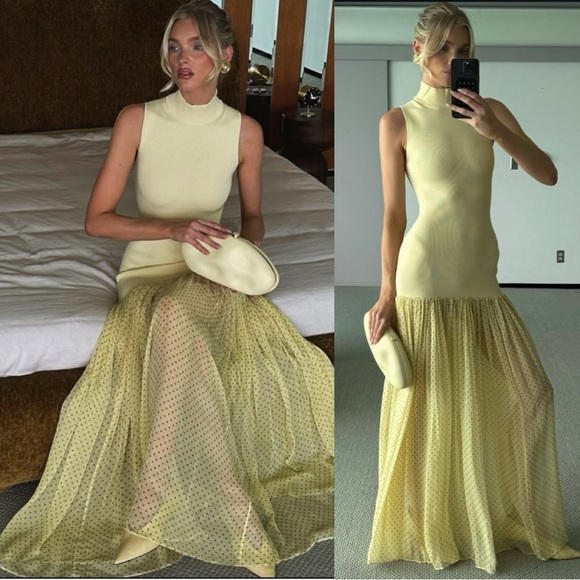 Helsa Dresses & Skirts - NWT HELSA Helsa Costanza Gown in butter yellow polka dot